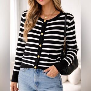Black and White Striped Cardigan